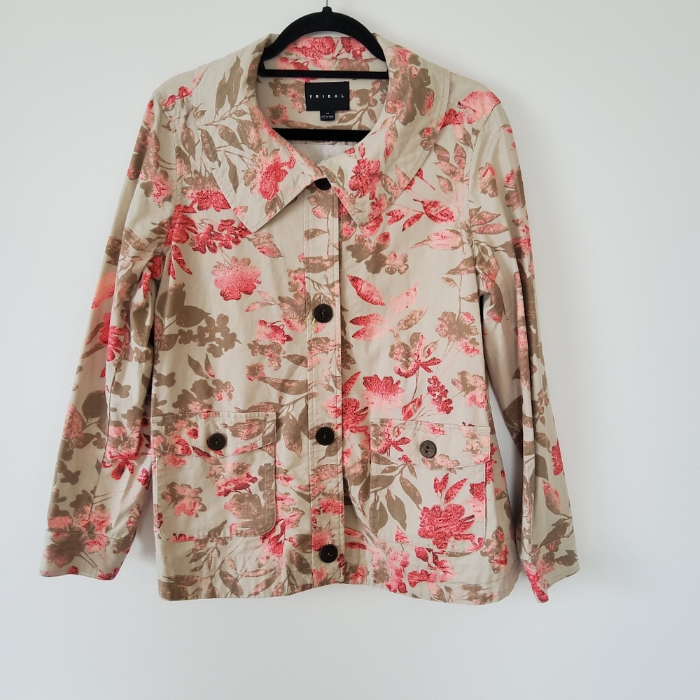 Tribal Maxi Button Front Floral Jacket Size 10